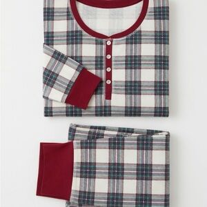 Cozy Plaid Henley Pajama Set in Cream, Burgundy & Teal